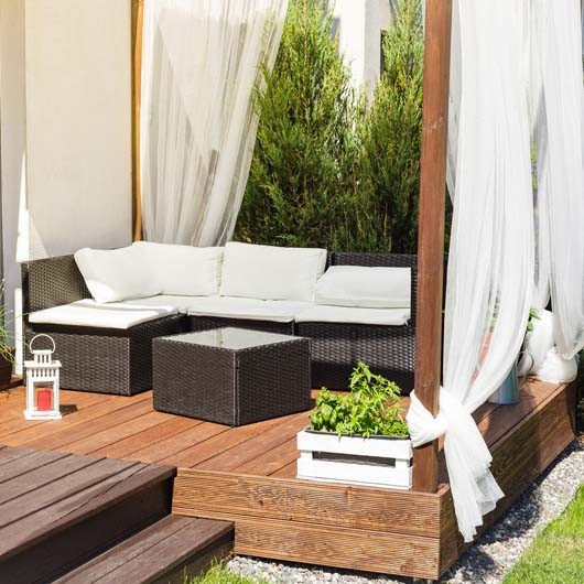 Chillout lounge on wooden terrace